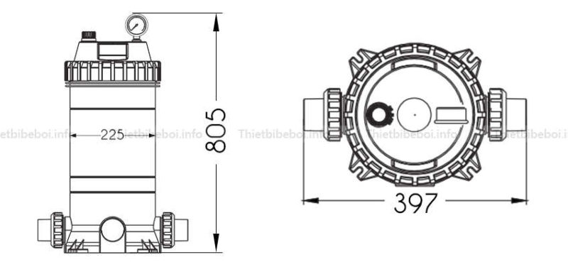 Thông số kỹ thuật của bình lọc Cartridge Emaux CF75 D225mm | Bilico