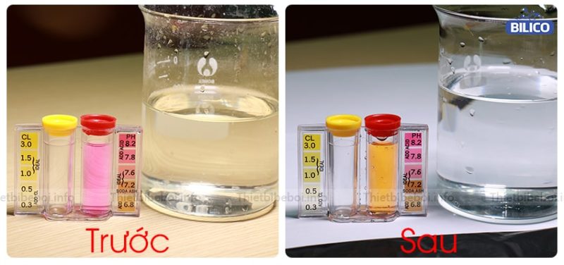 Trước và sau khi dùng hóa chất xử lý nước PH-