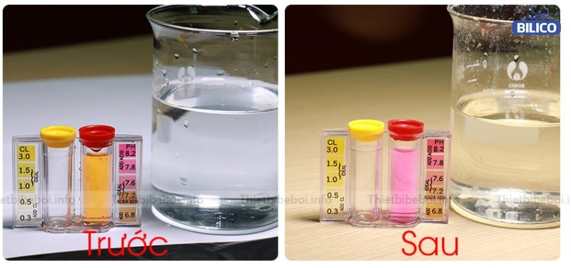 Trước và sau khi dùng hóa chất pH+