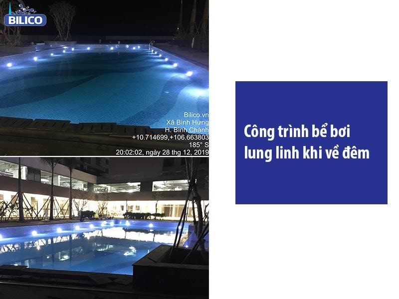 Bể bơi chị Nina được lắp hệ thống đèn chiếu sáng của Bilico Miền Nam