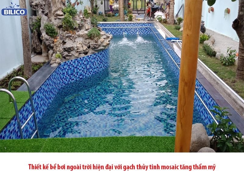 Thiết kế bể bơi với gạch thủy tinh mosaic | thietbibeboi.info